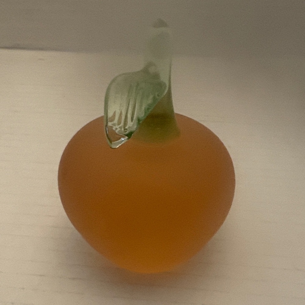 Orange Glass Art Apple with Green Leaf